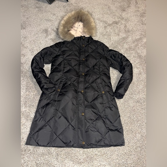 Ralph Lauren  Down Parka Puffer Jacket Coat Black Fur Hood Medium - Picture 1 of 6